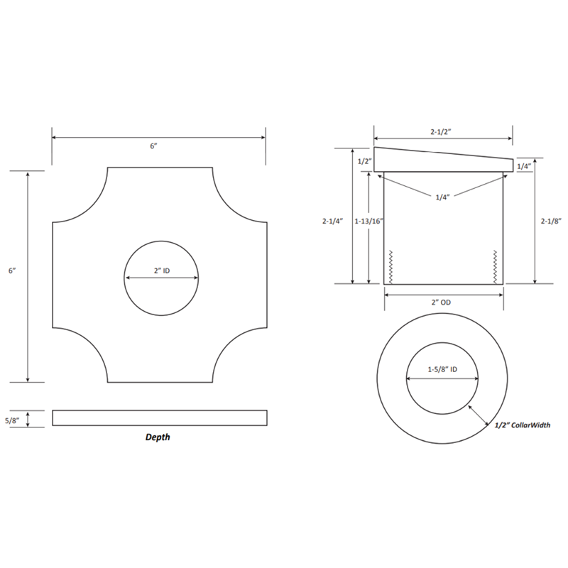 Water Scupper with 2-1/2” Water Spout - Reign Design, 6" OD