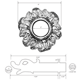 Water Scupper with Large Griffin Head Water Spout - Petal Design, 6” Round