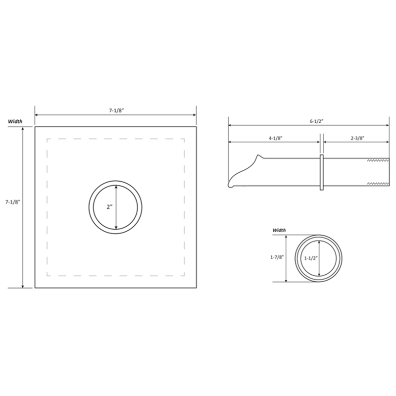 Water Scupper with 6-1/2" Water Spout - Jackson Design in a Diamond Mount, Patina  Finish, 7-1/8" Square