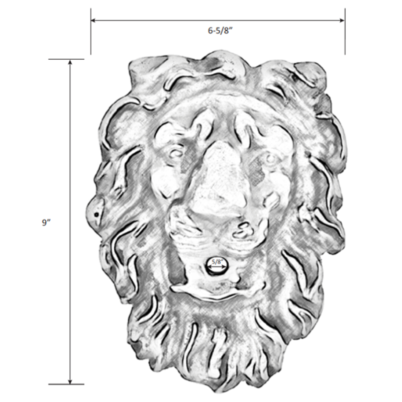 Majestic Lion Head Water Scupper - 9” H x 6-5/8” W