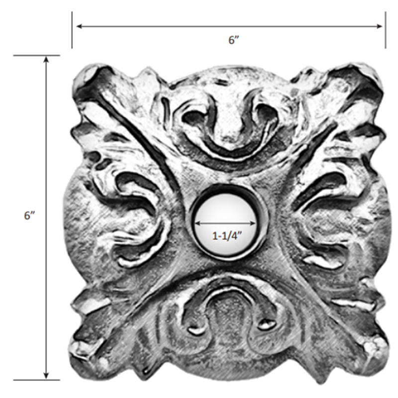 Water Scupper Backplate - Maria Design,  6”  Square, 1-¼” ID