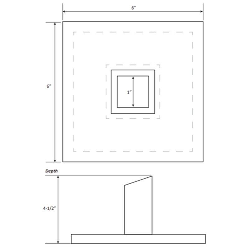 Water Scupper with Spout - 6″ Square, 1" ID, Patina Coating