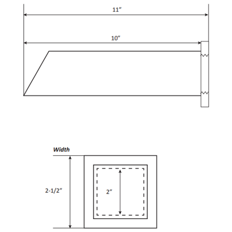 Angled Front Water Scupper - 10" Square Spout, 2" ID