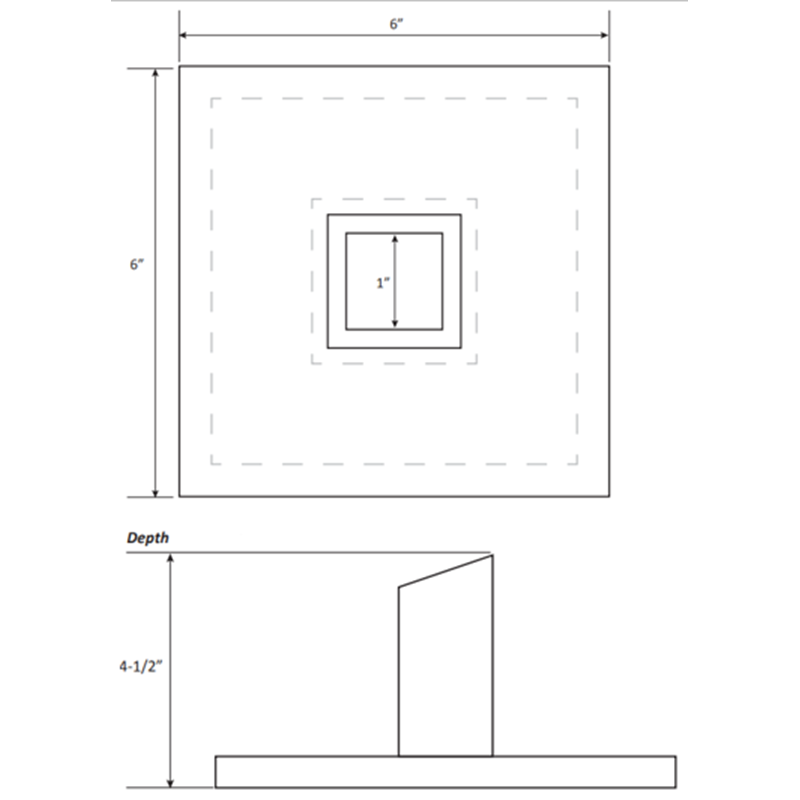 Water Scupper Backplate with Spout & exposed edge - 6″ Square, 1" ID