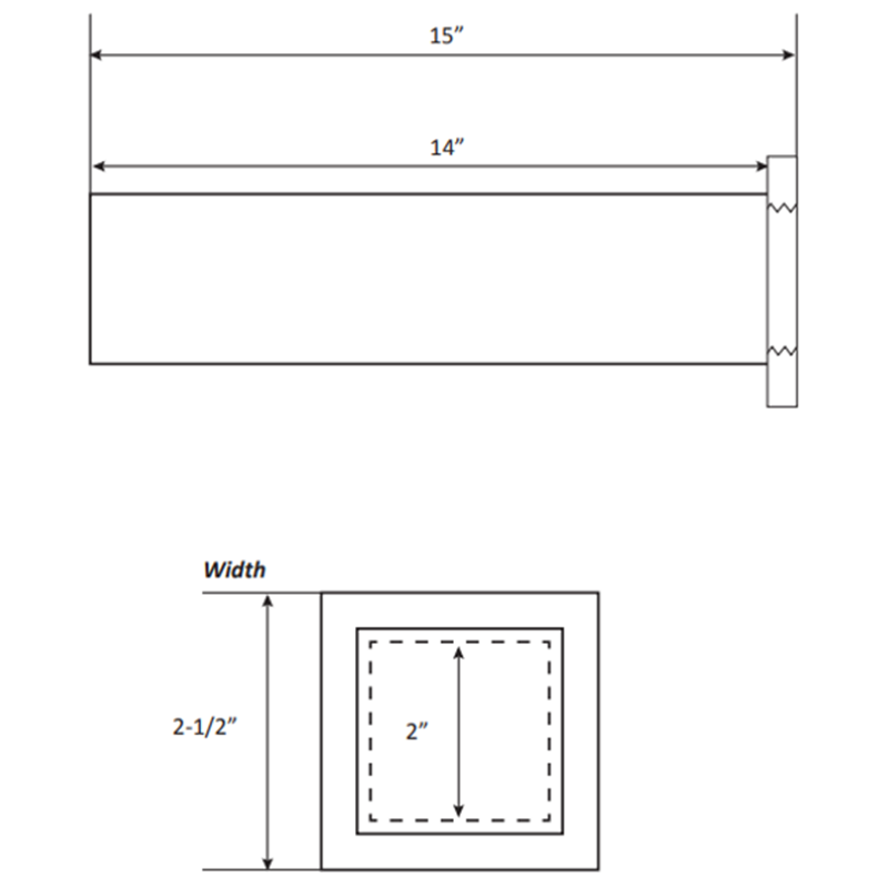Flat Front Water Scupper - 14" Square Spout, 2" ID