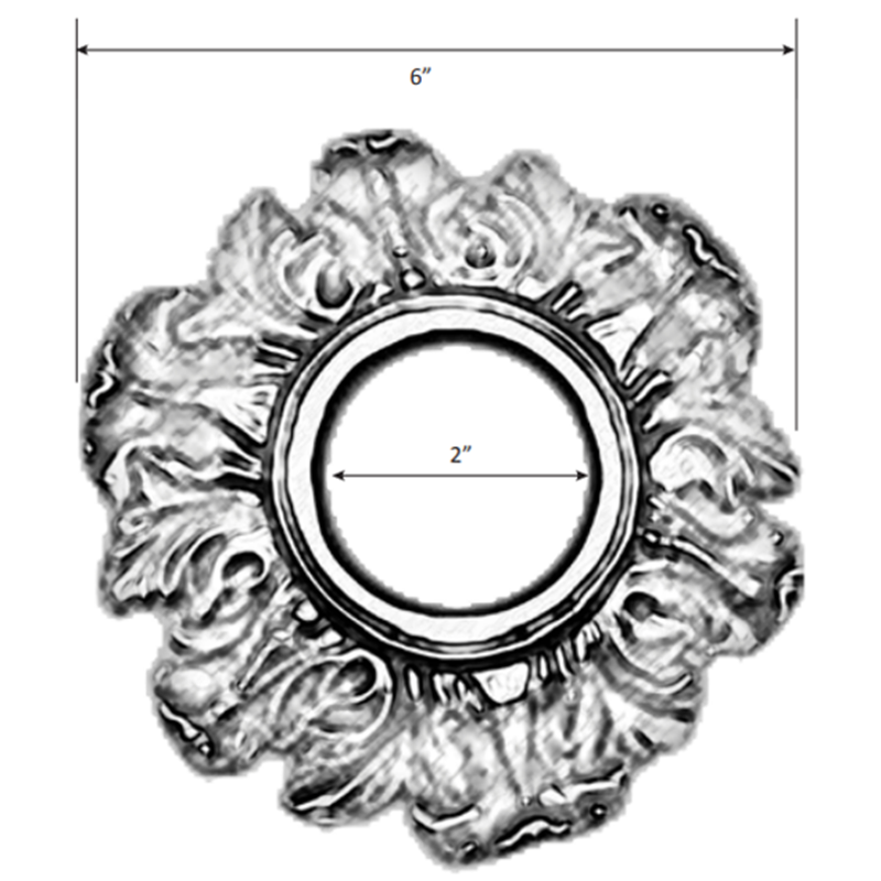 Water Scupper Backplate - Petal Design, 6" Round, 2" ID