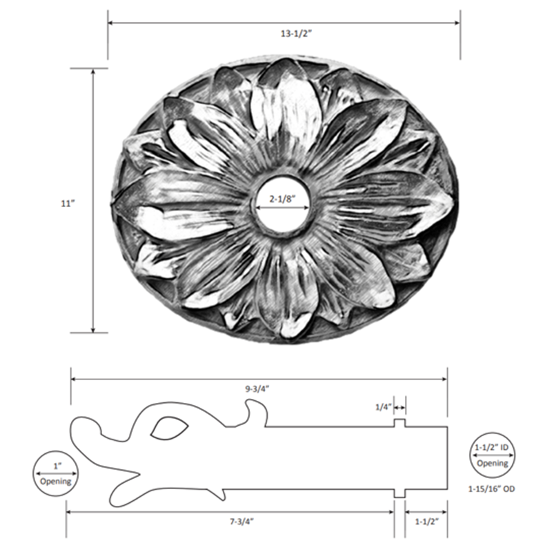 flower metal water scupper |spout - 13.5 In