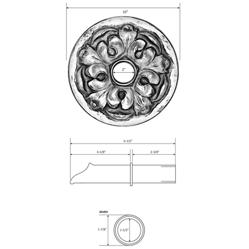 Water Scupper with 6-1/2" Water Spout - Ramita Design - 10” Round