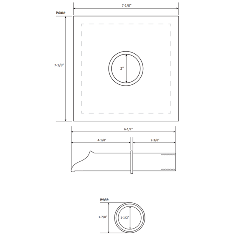 Water Scupper with 6-1/2" Water Spout - Jackson Design in a Square Mount, 7-1/8” Square