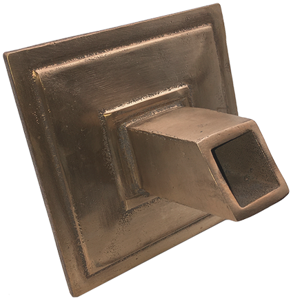 metal water spout | scupper with square backplate - 6 In - Yellow Brass