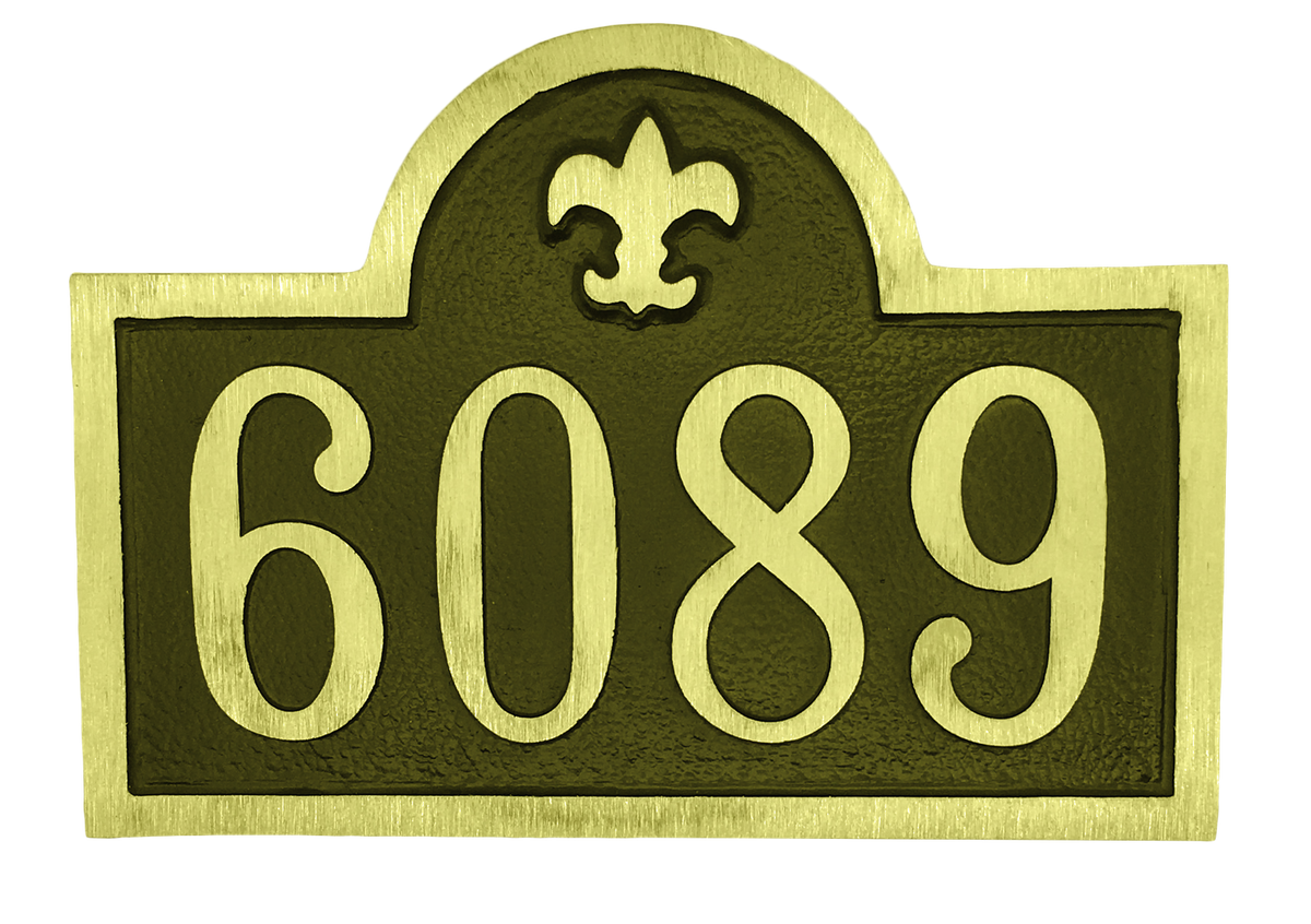 Fleur de Lis Red Brass address plaque
